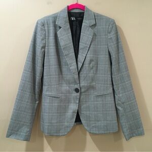 ZARA blazer Plaid Houndstooth Single Breast Button Jacket Gray Woman’s 6